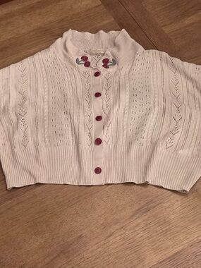 Axes Femme Cream Knit Cherry Embroidered Cardigan Sweater Size Medium- Nwot
